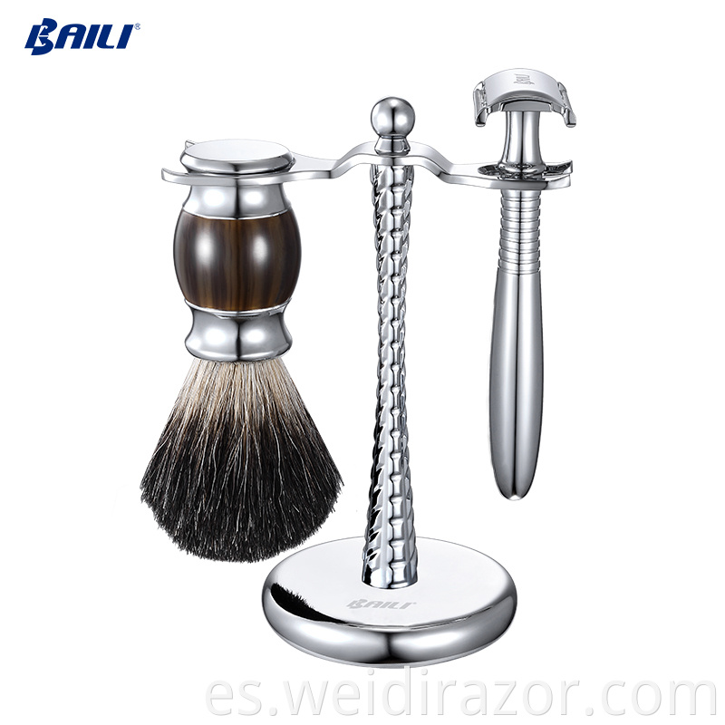 Venta al por mayor, cepillo de limpieza de afeitar, cuenco de afeitar de Metal, Kits de afeitado de viaje de pelo de tejón para hombre